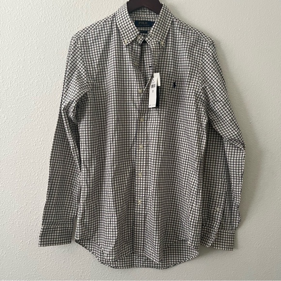 Polo Classic Fit Stretch Button-Down Collar Checked Poplin Dress Shirt S - Picture 3 of 5